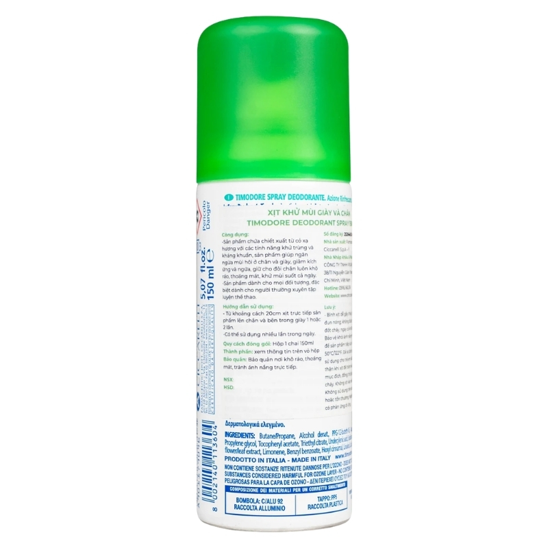 Xịt khử mùi hôi chân và giày Dr.Ciccarelli Timodore Deodorant Spray chai 150ml - Ảnh 3